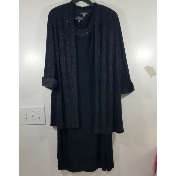 R&M Richards Womens Black 2-Piece Jacket Dress Set 16W Glittery Shimmer Coverlet - Picture 1 of 12